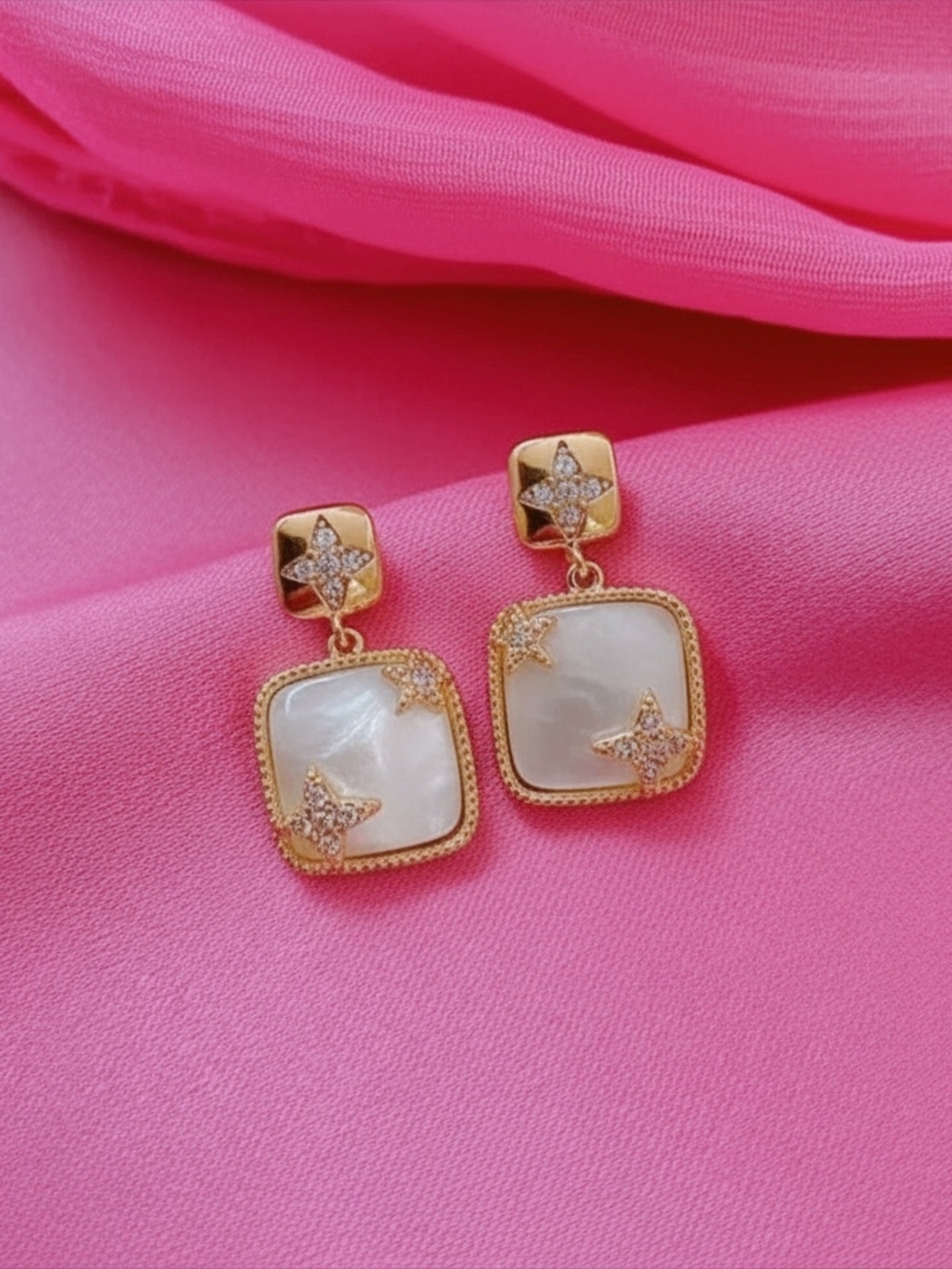 925 Silver Needle Geometrical Drop Earrings With Opalescent Inlay -Women Jewelry